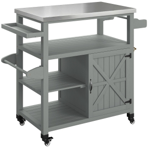 Outsunny Desserte jardin chariot de barbecue sur roulettes avec plateau en acier inoxydable 107x49,5x92,5cm gris
