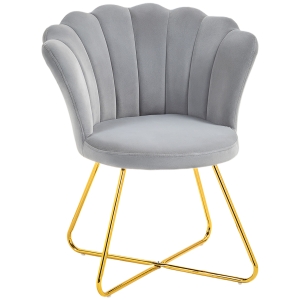 HOMCOM Fauteuil coquillage chaise coiffeuse fauteuil en velours fauteuil de salon avec pieds en acier 69 x 64 x 80 cm gris