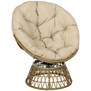Outsunny Rotan draaifauteuil voor buiten, Boho-stijl, weerbestendig, 85 cm x 70 cm x 82 cm, Crème + Natuur