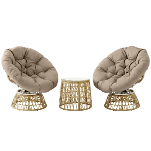 Outsunny Tuinmeubelset 3-delig, Bistroset - Weerbestendig - Afneembare kussens - 85 cm x 70 cm x 82 cm - Natuurlijk + Lichtbruin