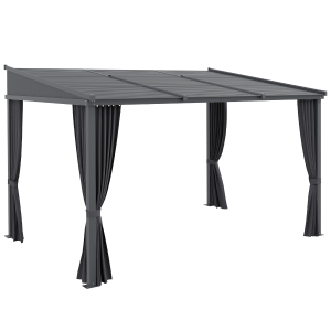 Outsunny Pergola 3,65m x 2,55m paviljoen met schuifdak, grijze gordijnen
