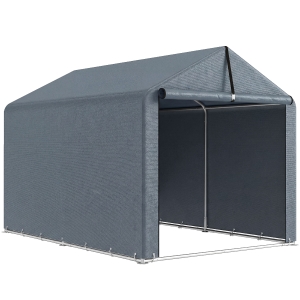 Outsunny Garage Tent 2,2 x 1,6 m Waterdichte Opbergtent met Oproldeur Schuin Dak Stalen Frame, UV-bestendig Donkergrijs