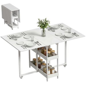 HOMCOM Opklapbare eettafel in industriële stijl, voor maximaal 4 personen, met open schappen, flexibel, metaal, spaanplaat, wit