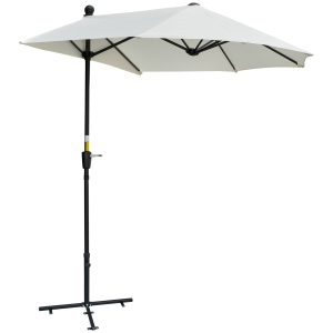 Outsunny Halfronde Parasol 1,9 x 2 m Dubbele Parasol met Handmatige Draaimechaniek Crème Wit