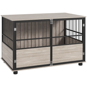 PawHut Hondenbench, Robuust & Stijlvol, 100x60x68cm, Walnoothout-Finish & Zwart