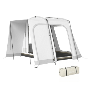 Outsunny Achtertent voor 2-4 personen, 320 x 280 x 205 cm 2-in-1 autotent waterdicht tunneltent met 4 deuren, raam en grondzeil