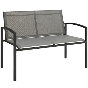 Outsunny panca da giardino in metallo, 2 posti, tessuto traspirante Texteline, colore grigio.