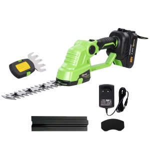 Outsunny 2-in-1 Draadloze Heggenschaar Elektrische Heggen- & Struikschaar met 20/10 cm Snijlengte, Oplader