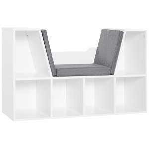 HOMCOM Bibliotecă 2 în 1 cu 6 secțiuni, cu perne moi, din lemn, spumă și poliester, 102x30x61 cm, alb