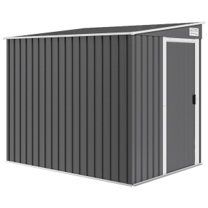 Outsunny Magazie pentru Unelte din Metal 1.5x2m cu Fundație, Ușă Glisantă și Acoperiș Înclinat, Gri Închis