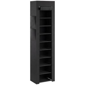 HOMCOM Metalen schoenenrek met stofdichte stoffen hoes, voor 20 paar schoenen, 45 x 30 x 175 cm, zwart