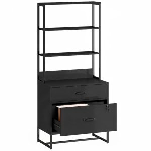 HOMCOM Archiefkast met lades – verticale opbergkast met boekenrek voor A4, Letter en Legal, zwart