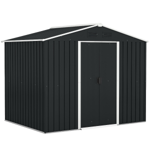 Outsunny Casetta da Giardino 3.6m² in Acciaio Zincato con Prese d'Aria, Capanno da Giardino con Tetto Inclinato, Doppie Porte Scorrevoli Bloccabili, Capanno Porta Attrezzi, 236x174x190cm, Grigio Scuro