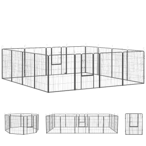 PawHut Parque para filhotes, design modular, 16 elementos, 2 portas, resistente ao tempo, aço, 3,2 x 3,2 x 1 m, cinza