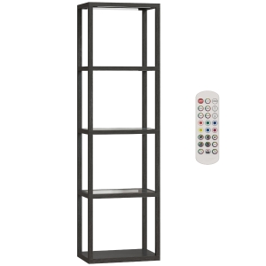 HOMCOM Luminária RGB com Prateleiras de Vidro, Luminária de Pé LED de 4 Níveis com Controlo Remoto, Sincronização com Música, Preto
