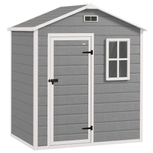 Outsunny Capanno da Giardino, Capanno in Plastica con Pavimento, Finestra, Porta con Serratura e Prese d'Aria, Grigio