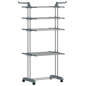 HOMCOM Tendedero Plegable de 5 Niveles Ruedas y Estructura de Acero Inoxidable para Hogar y Lavandería Gris