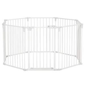 PawHut Parque para filhotes 8 peças, dobrável 60 x 76 cm parque para filhotes com porta, grade para cães para cães pequenos e médios, recinto para porta, lareira, escada, Branco