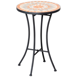Outsunny Tavolino Rotondo per Esterni con Piano in Ceramica a Mosaico, in Metallo, Ø35.5x53.5 cm, Multicolore