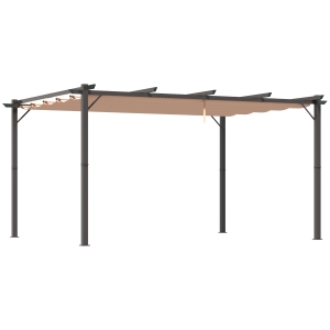 Outsunny Pérgola Pavilhão com toldo de tecido ajustável 3 x 4 m - Cobertura de varanda em alumínio para proteção solar, terraço e jardim - Cinza+Marrom