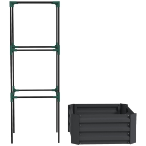 Outsunny Canteiro elevado com treliça, vaso com suporte, fundo aberto, resistente às intempéries, 61 cm x 61 cm x 140 cm, cinza escuro