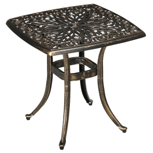 Outsunny Mesa de jardim, design vintage decorativo, com orifício para guarda-sol, alumínio fundido, cor: Bronze, 54 x 54 x 52,5 cm
