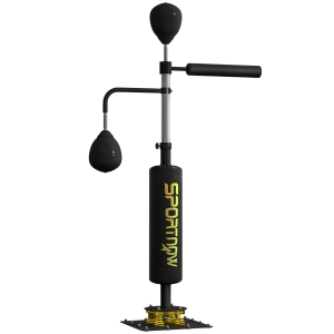 SPORTNOW Suporte de boxe, duas speedballs, barra de boxe giratória, almofada de chute, altura ajustável, aço, 107 x 36 x 140-205 cm, Preto