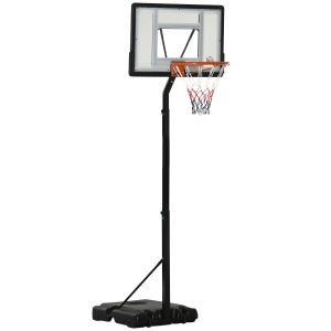 HOMCOM Suporte de basquetebol com rodas, móvel, ajustável 210-260 cm, cesto com suporte para exterior e interior, aço e plástico, preto