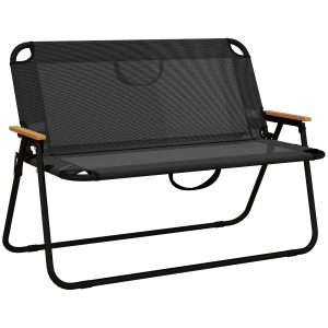 Outsunny Cadeira dobrável, respirável, apoios de braço em madeira-plástico, 108x65x73cm, Preto-Natural