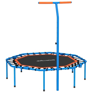 SPORTNOW Trampolim fitness, trampolim de treino com corrimão ajustável, estável e silencioso, para interior, aço, azul