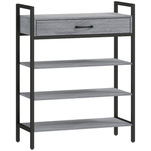 HOMCOM Estante para sapatos de 4 níveis, prateleira para entrada para até 9 pares, aglomerado, metal, cinza