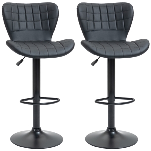 HOMCOM Conjunto 2 Banquetas de Bar Design Retrô 47 cm x 51,5 cm x 89-109 cm Preto