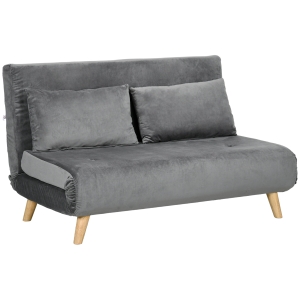 HOMCOM Sofá-cama Relax, incluí 2 almofadas, acabamento aveludado, 130 x 78 x 79 cm, Cinza