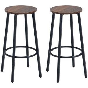 HOMCOM Conjunto de 2 banquetas em design industrial, Estrutura metálica, Apoio para os pés, 42 x 42 x 65 cm