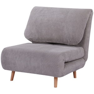 HOMCOM Poltrona-Cama 2 em 1 Cama para Hóspedes, apoio de cabeça ajustável, acabamento em veludo cotelê 82 cm x 87 cm x 89 cm Cinza