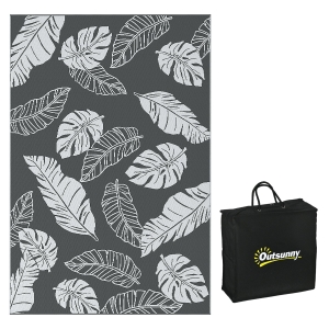 Outsunny Tapete reversível para exterior, à prova d'água, padrão de folha, 182x274cm, Cinza/Branco