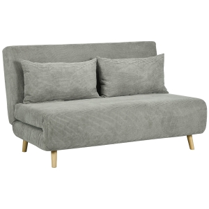 HOMCOM Sofá-cama, cama para hóspedes, encosto ajustável em 3 posições, aparência de linho, até 120 kg, 141 x 90 x 81 cm, Cinza