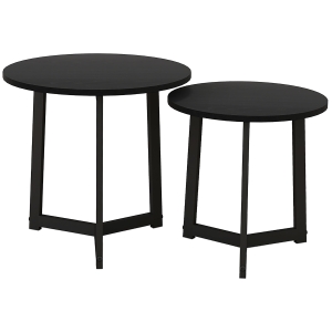 HOMCOM Mesa de centro moderna em conjunto de 2, estrutura metálica, MDF, design redondo, encaixável, preto