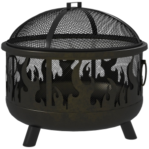 Outsunny Lareira / fogueira, incl. protetor de faíscas, 1 gancho para atiçar, Ø61,5 cm x 52 cm, Preto