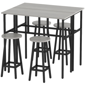 HOMCOM Conjunto de Mesa de Bar em Estilo Industrial, 6 peças, 2 mesas e 4 banquetas, Cinza + Preto