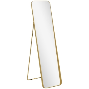 HOMCOM Espelho de corpo inteiro, autoportante, inclinável, moldura metálica, MDF, 160 x 40 cm, dourado
