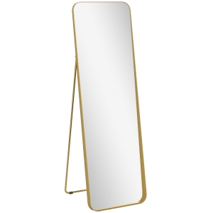 HOMCOM Espelho de corpo inteiro, autoportante, inclinável, moldura metálica, MDF, 160 x 50 cm, cor dourada