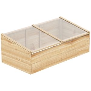 Outsunny Estufa de Madeira Caixa de Germinação Cama de Cultivo Estufa Jardim & Sistema de Caixas para Plantas para Jardim Varanda, 100 x 50 x 35 cm, Natural, Abeto, placa de PC