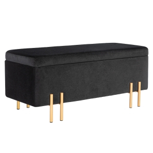 HOMCOM Banco estofado com armazenamento, Metal, madeira de borracha, espuma, 100 x 40 x 42 cm, Preto