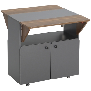 HOMCOM Mesa Dobrável Armário móvel com rodízios, duas laterais de mesa dobráveis, compartimento do armário, 4 rodízios, Cinza claro+Castanho escuro, 70 x 83 x 75cm
