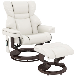 HOMCOM Poltrona relax com função de massagem e apoio para os pés, Poltrona reclinável, Couro sintético, 79 x 82 x 101 cm, Creme branco