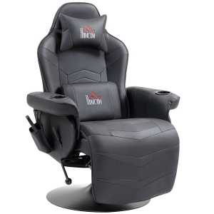 HOMCOM Cadeira gamer, função de massagem, encosto reclinável, apoio para os pés, até 120 kg, estrutura de aço, couro sintético, Preto