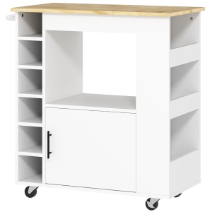 HOMCOM Carrinho de cozinha, ilha de cozinha móvel, carrinho de cozinha com compartimentos, adegas para vinhos, armário e superfície de trabalho, Branco