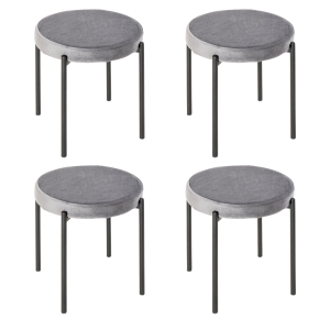 HOMCOM Banquetas para Sala de Jantar Conjunto de 4, Banquetas Empilháveis em Metal com Acabamento em Veludo, Banquetas Estofadas para Cozinha e Sala, Cinza