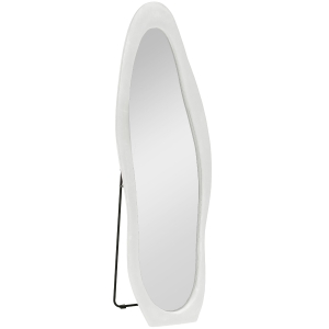 HOMCOM Espelho de corpo inteiro, forma ondulada, 160 x 50 cm, freestanding, revestimento de moldura aveludado, quarto, sala, Branco